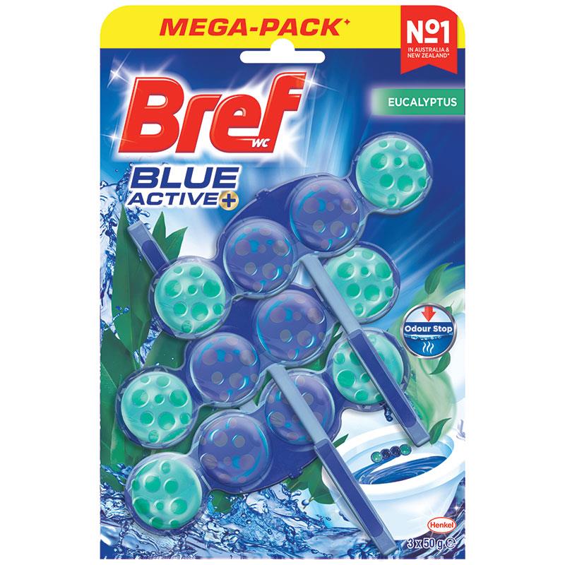 Bref Blue Active Eucalyptus Toilet Cleaner Block 50g x 3 Pack - Ultimate Freshness