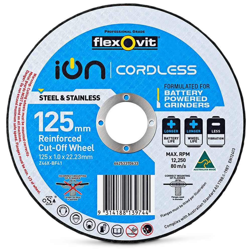 FLEXOVIT 125 x 1.0mm Steel and Stainless Cut Off Disc - ION-CORDLESS