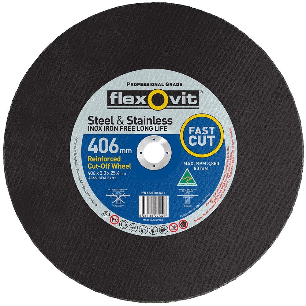 FLEXOVIT 406 x 3.0mm Steel and Stainless Cut Off Disc for Chop Saws