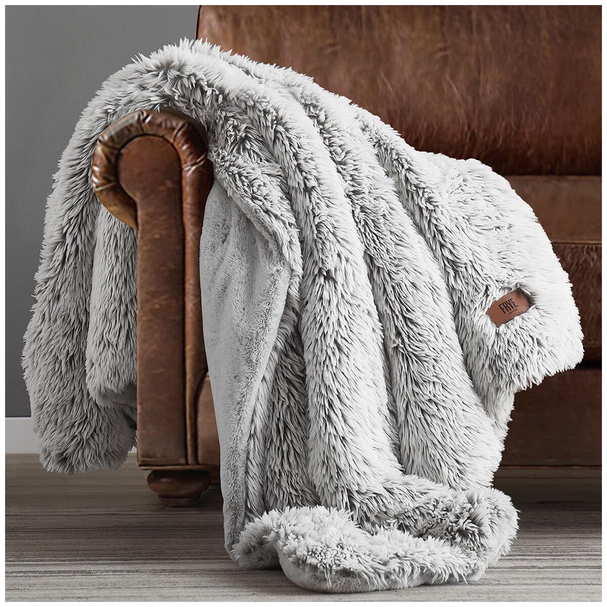 Frye Arctic Faux Fur Luxe Throw Grey