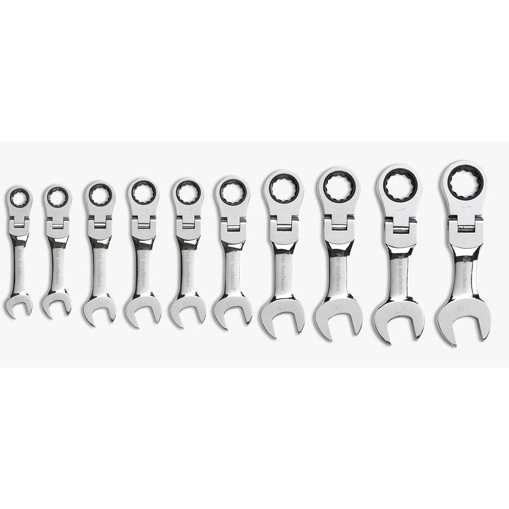 GEARWRENCH 10 PC 12 Point Metric Stubby Flex Combination Ratcheting Wrench Set 9550