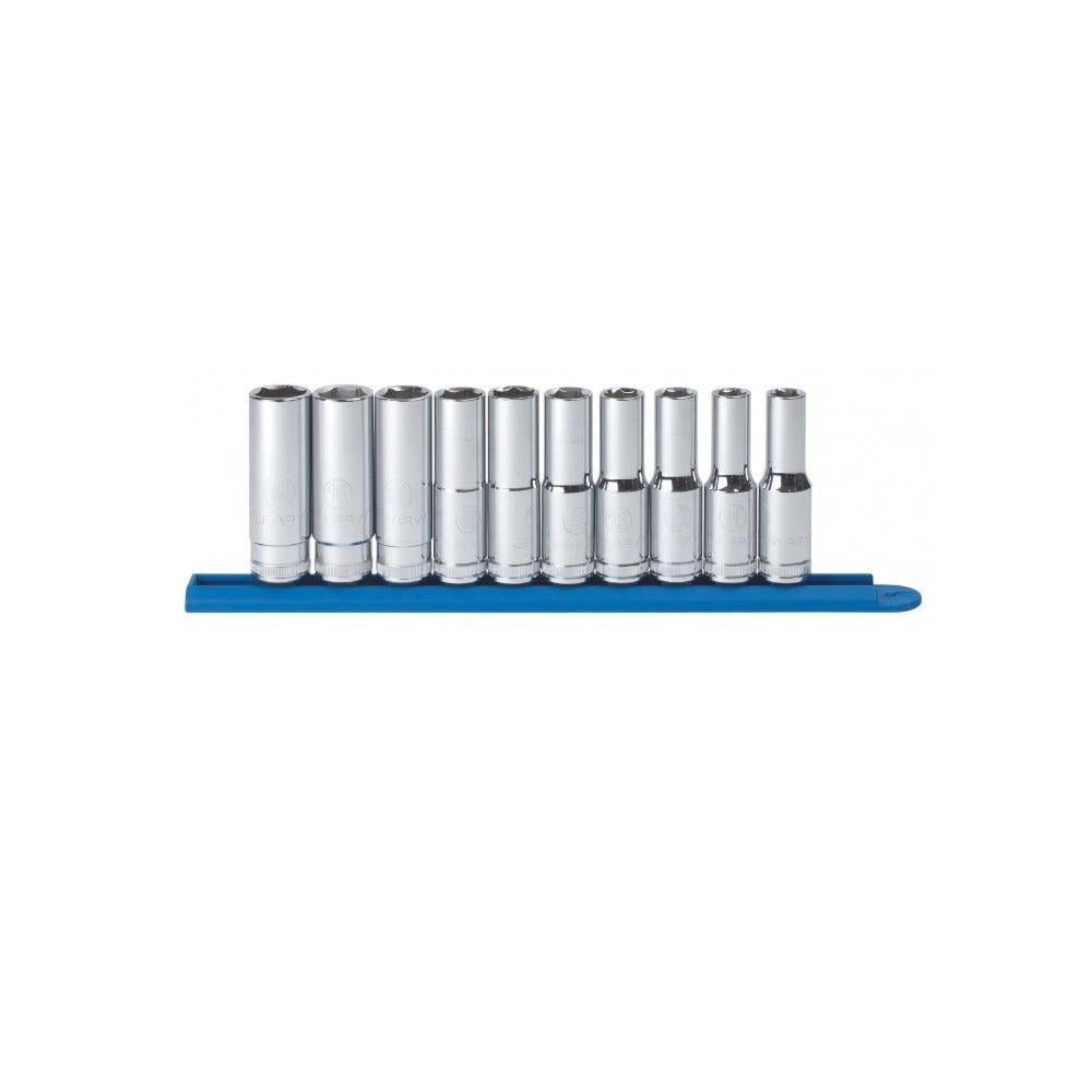 GEARWRENCH 1 2inch Drive Met 6PT Deep Socket Set 10pc on Rail 80704