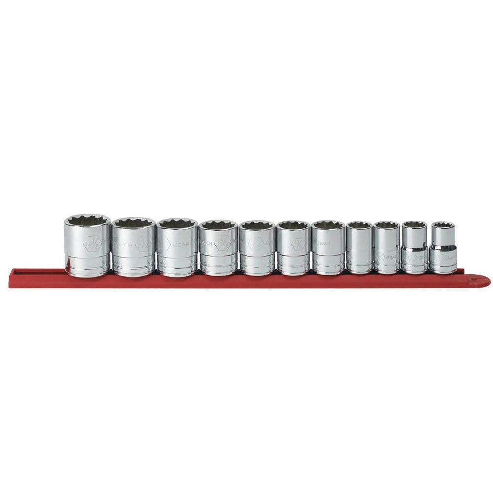 GEARWRENCH 1 2inch Drive AF 12PT Socket Set 11pc on Rail 80711