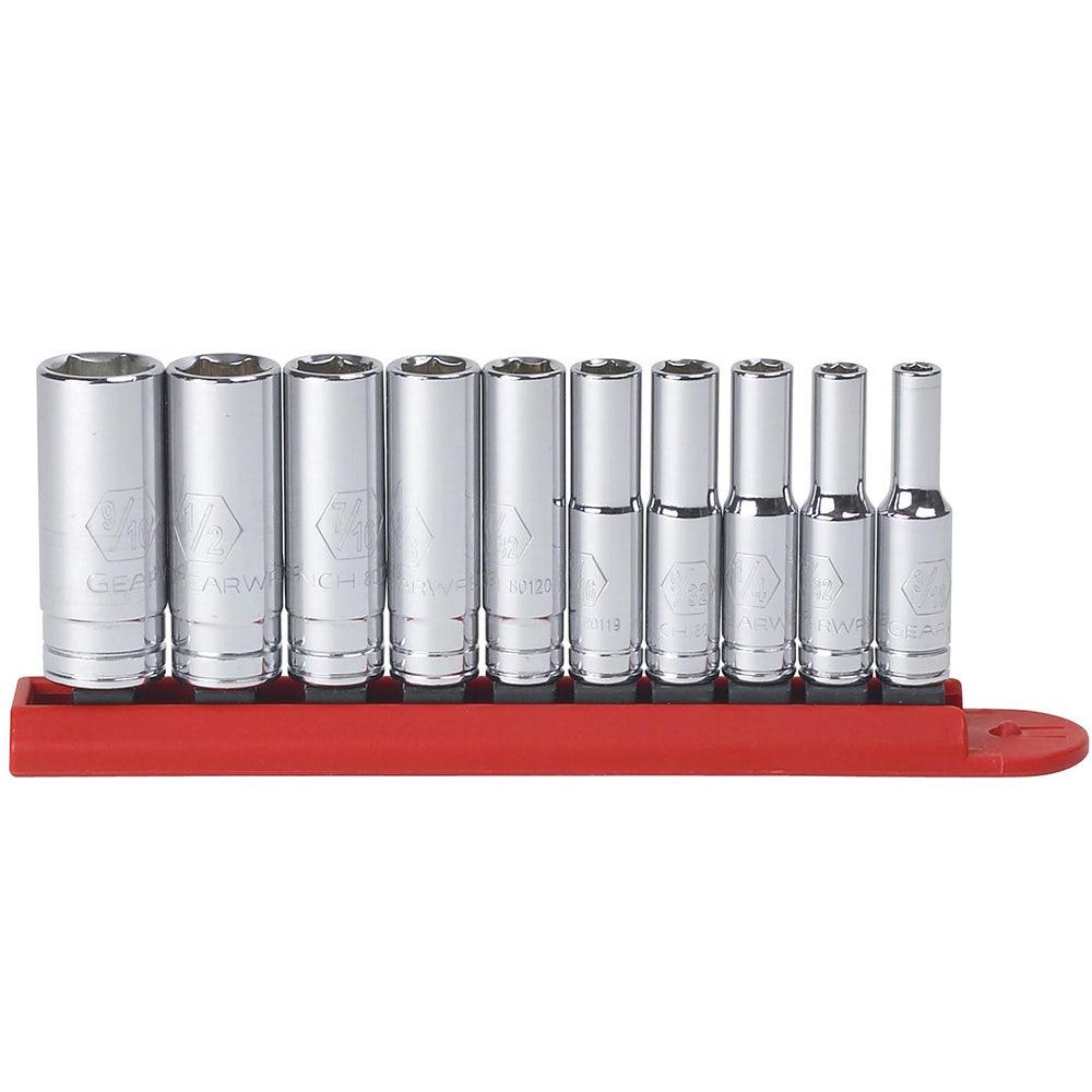 GEARWRENCH 1 4inch Drive AF 6PT Deep Socket Set 10pc on Rail 80305