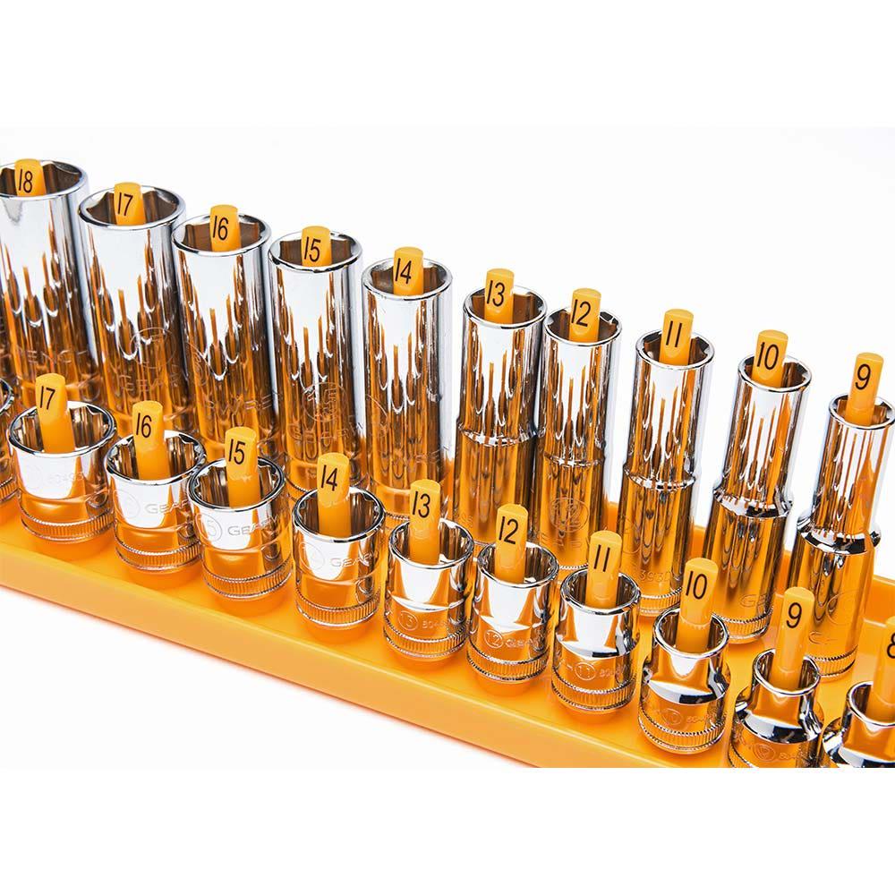 GEARWRENCH 3 pcs 1 4inch, 3 8inch and 1 2inch Drive Orange Metric Socket Storage Tray Set 83119