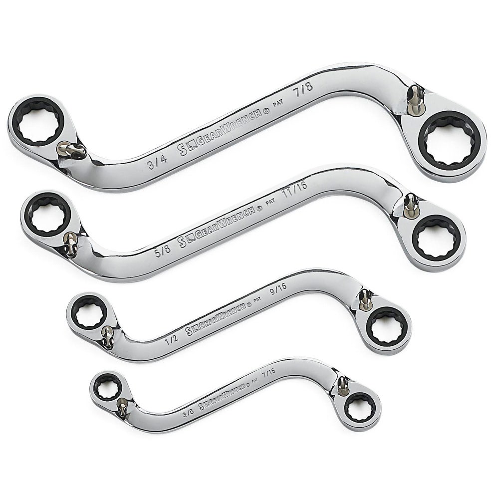 GEARWRENCH 4 pcs 12 Point SAE S-Shape Reversible Double Box Ratcheting Wrench Set 85399