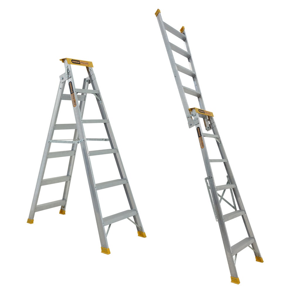 GORILLA 1.75 - 3.13m 150kg Pro-Lite 6 Step Aluminium Dual Purpose Ladder Industrial DM006-PRO