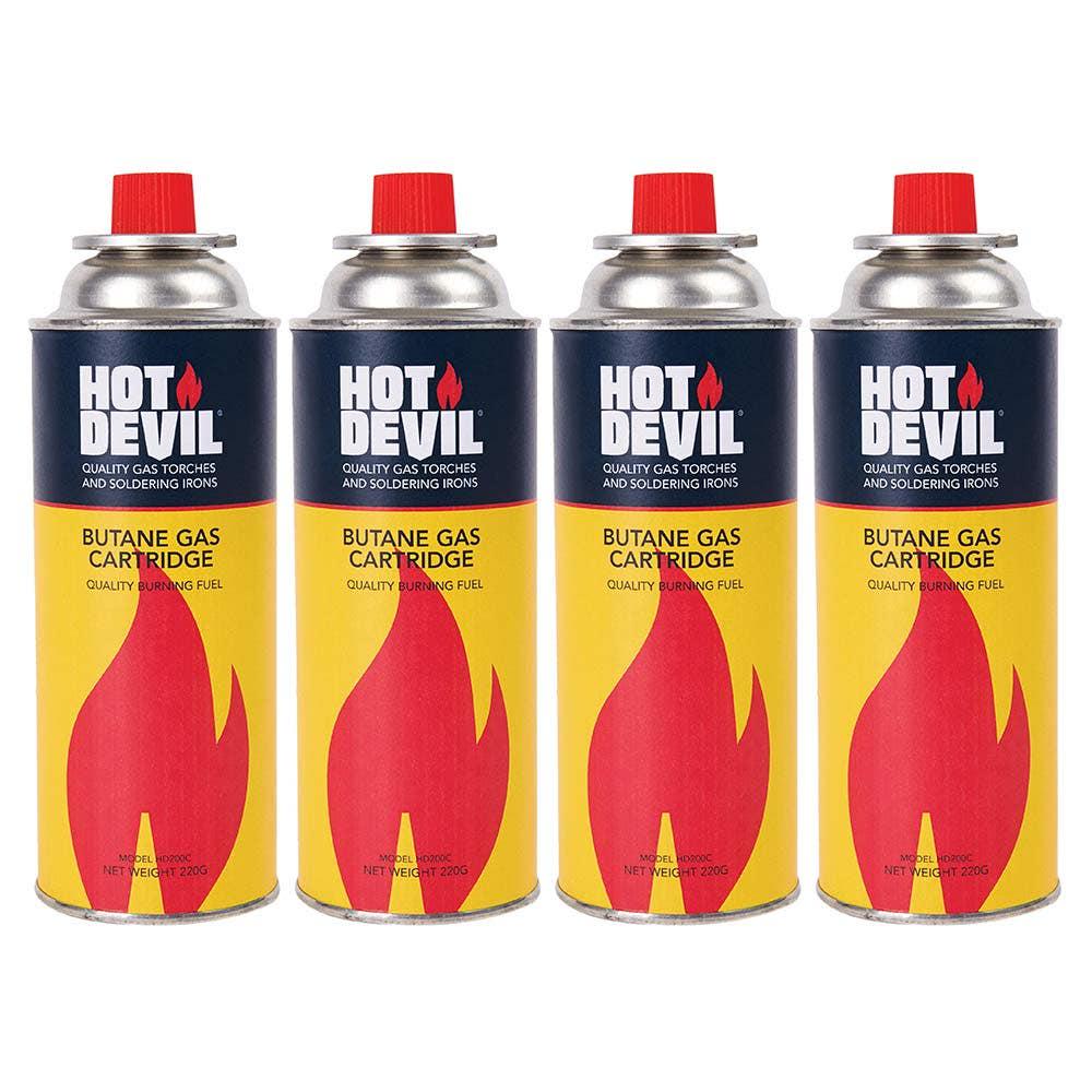 HOT DEVIL 220g Premium Butane Gas Cartridge - 4 Pack HD200C