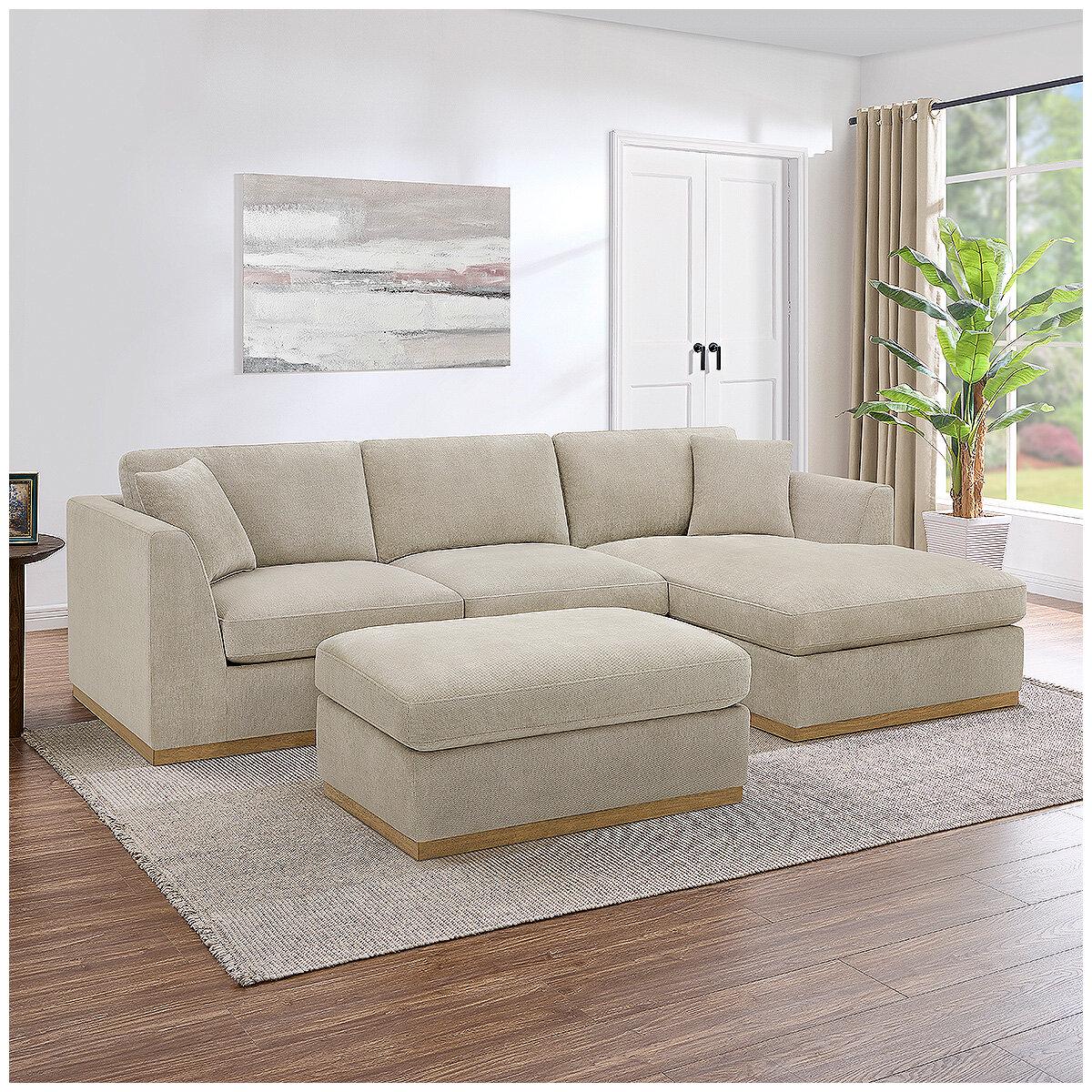 Henredon 4 Piece Fabric Sectional With Ottoman