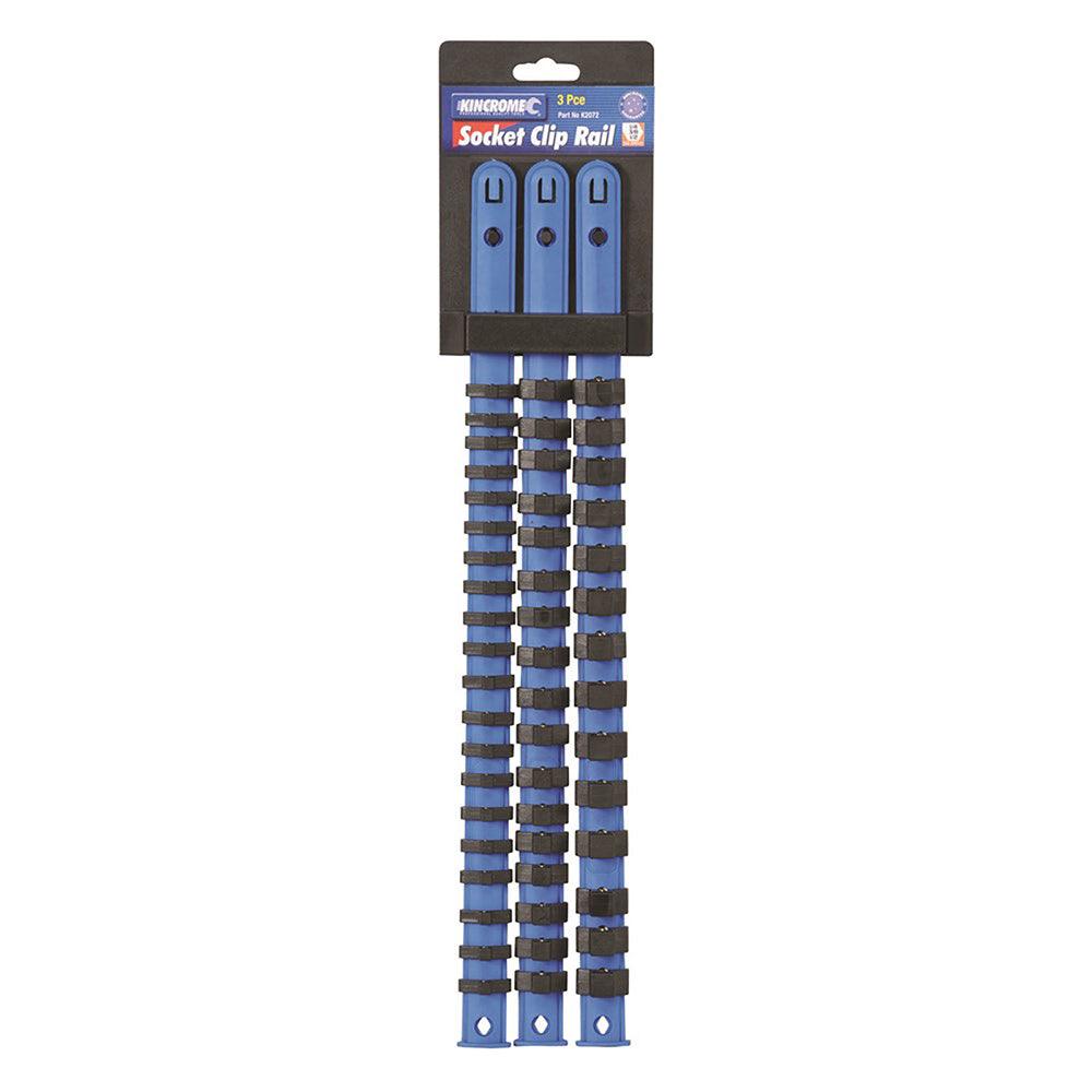 KINCROME 1 4, 3 8 and 1 2 Drive Socket Clip Rail Set - 3 Piece K2072
