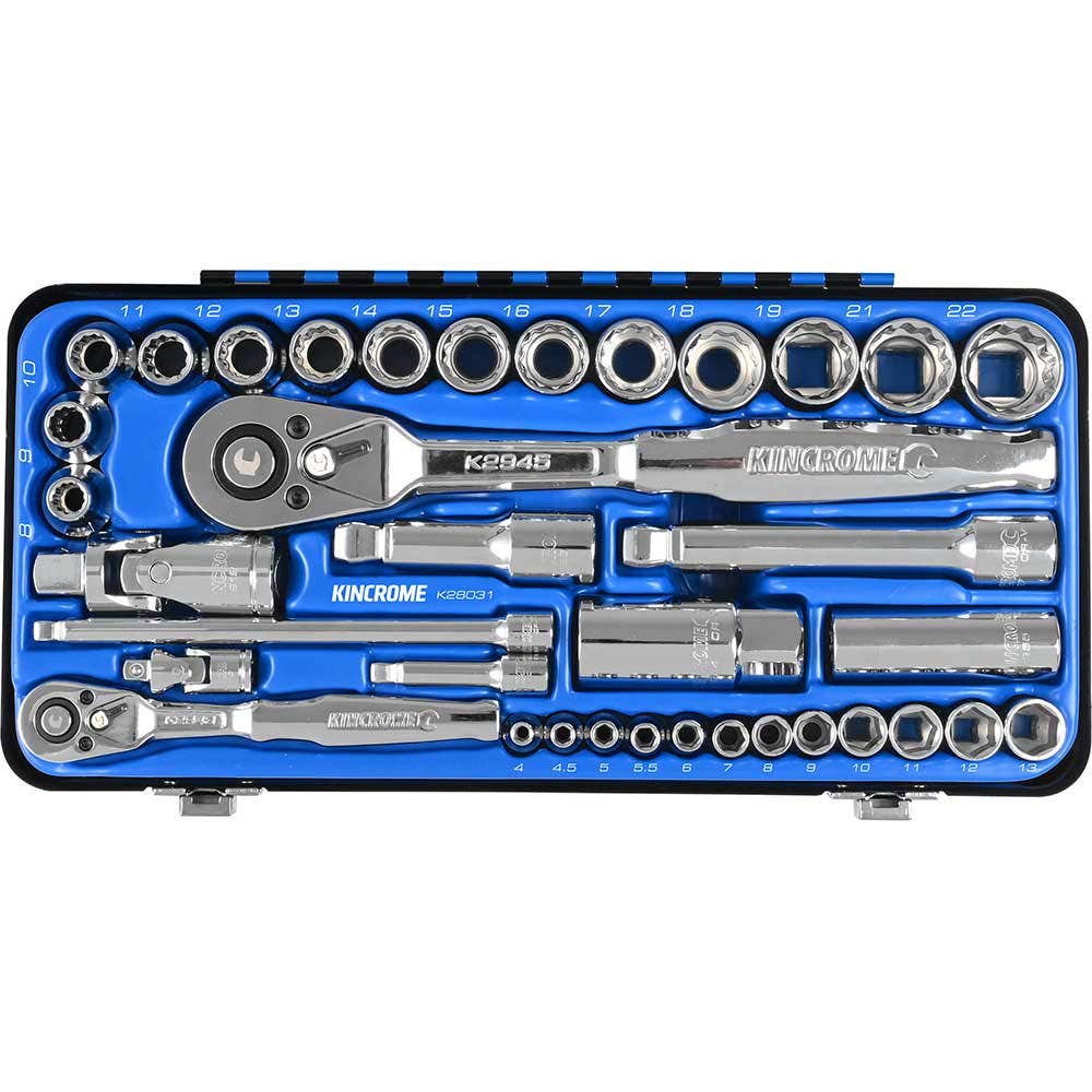 KINCROME 1 4 and 1 2 Drive Socket Set Metric - 36 Piece K28031
