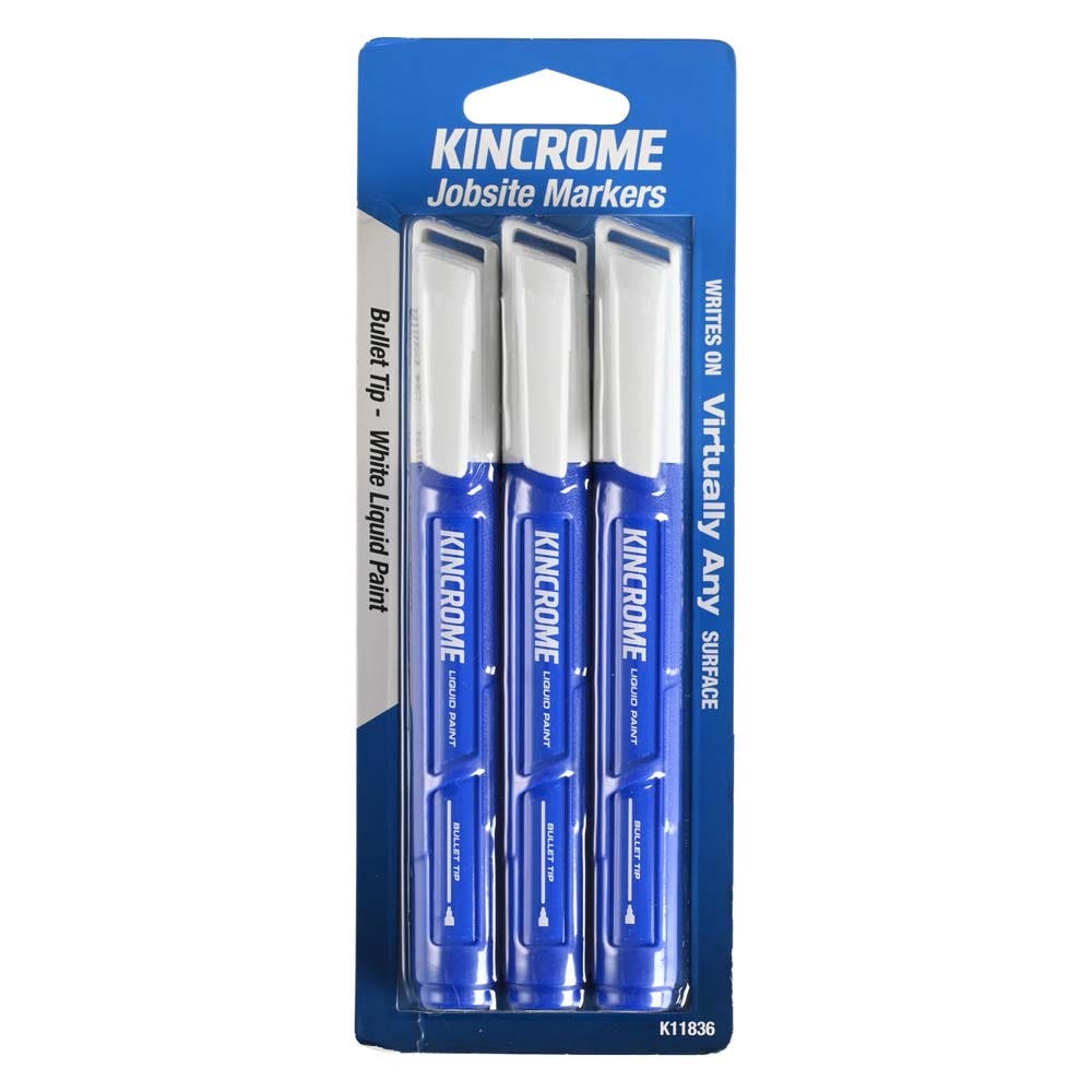 KINCROME Paint Marker Bullet Tip White 3 Piece K11836