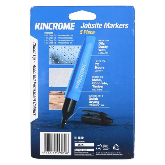 KINCROME Permanent Marker Chisel Tip Assorted Colours 5 Pack K11810