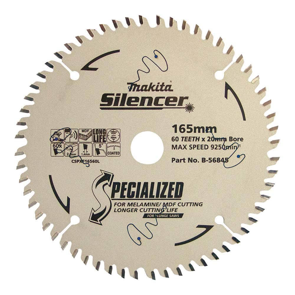 MAKITA 165mm x 20 x 60T Hard Tip Plunge Saw TCT Saw Blade B-56845
