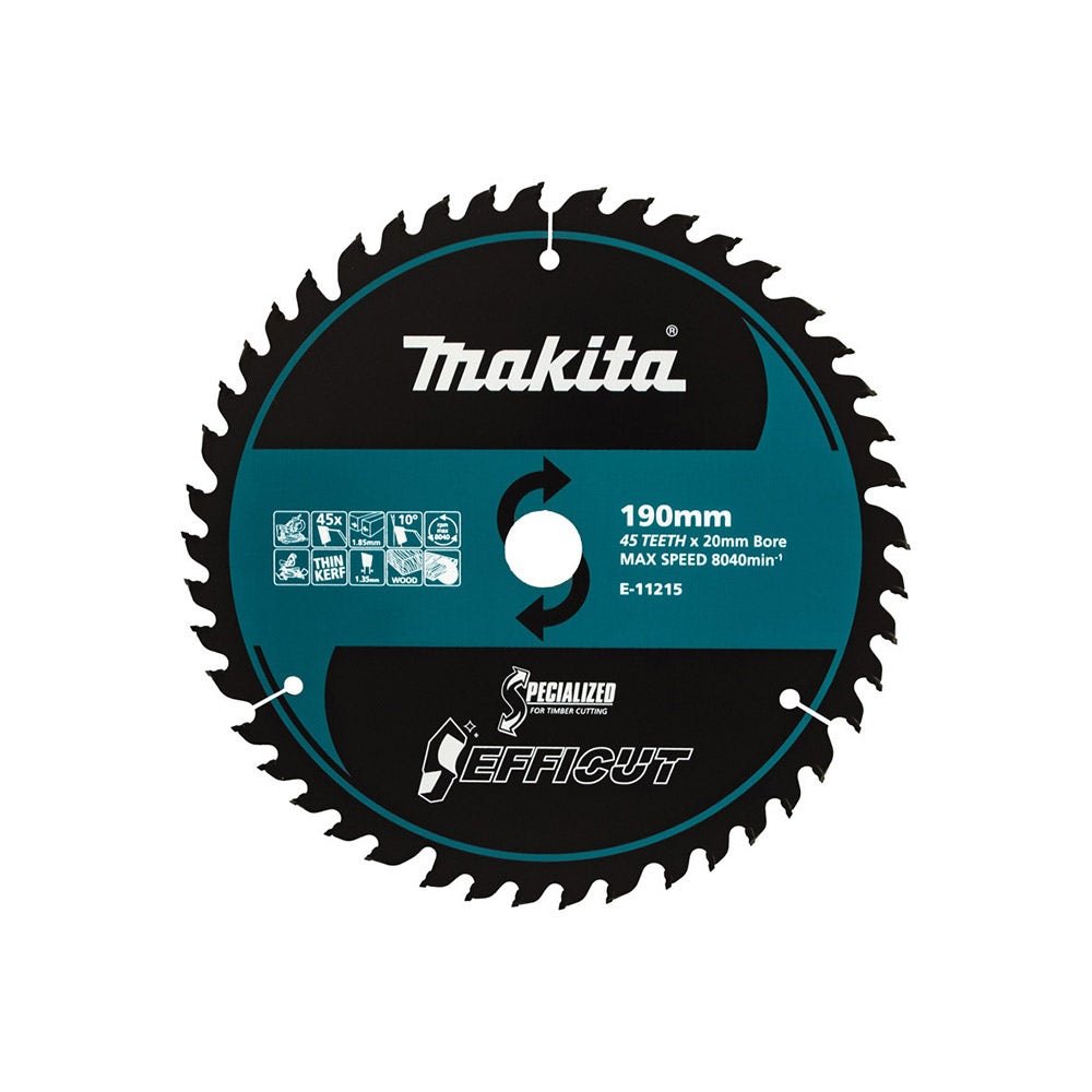MAKITA 190 x 20mm 45T TCT Circular Saw Blade for Wood Cutting - EFFICUT E-11215