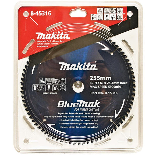 MAKITA 255mm 80T TCT Circular Saw Blade for Wood Cutting - Mitre Saws - BLUEMAK B15316