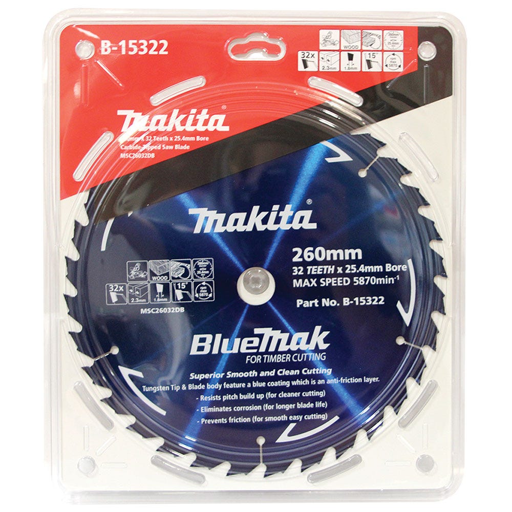 MAKITA 260mm 32T TCT Circular Saw Blade for Wood Cutting - Mitre Saws - BLUEMAK B15322