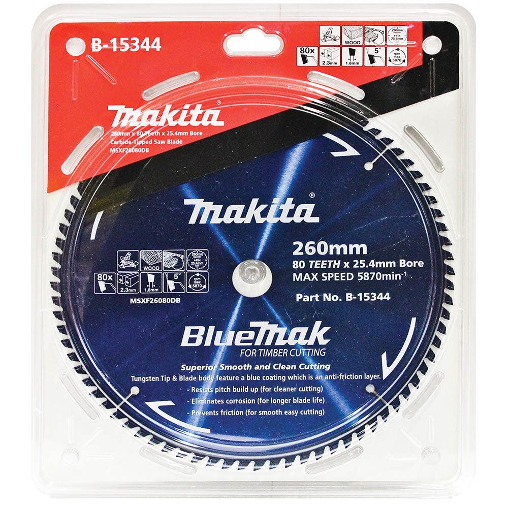 MAKITA 260mm 80T TCT Circular Saw Blade for Wood Cutting - Mitre Saws - BLUEMAK