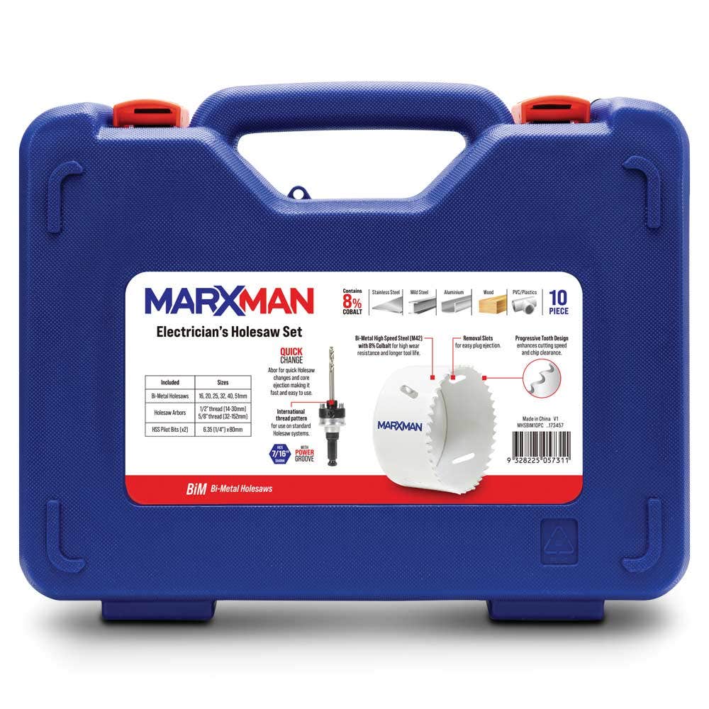 MARXMAN 16-51mm Bi-Metal Wood Electrician Holesaw Set - 10 Piece MHSBIM10PC