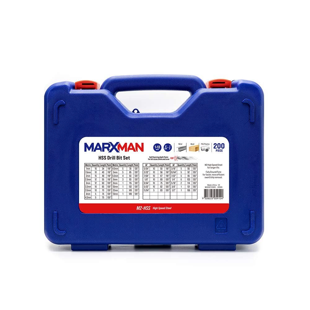 MARXMAN 1-13mm and 5 64-1 2 Inch HSS-Bright Jobber Drill Bit Set - 200 Piece MHSSSET200PC