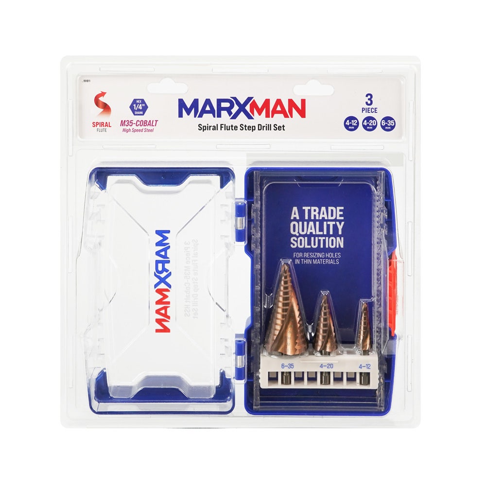 MARXMAN 4-12 4-20 6-35mm HSS COBALT Spiral Flute Step Drill Set - 3 Piece MSDSPCOSET3PC