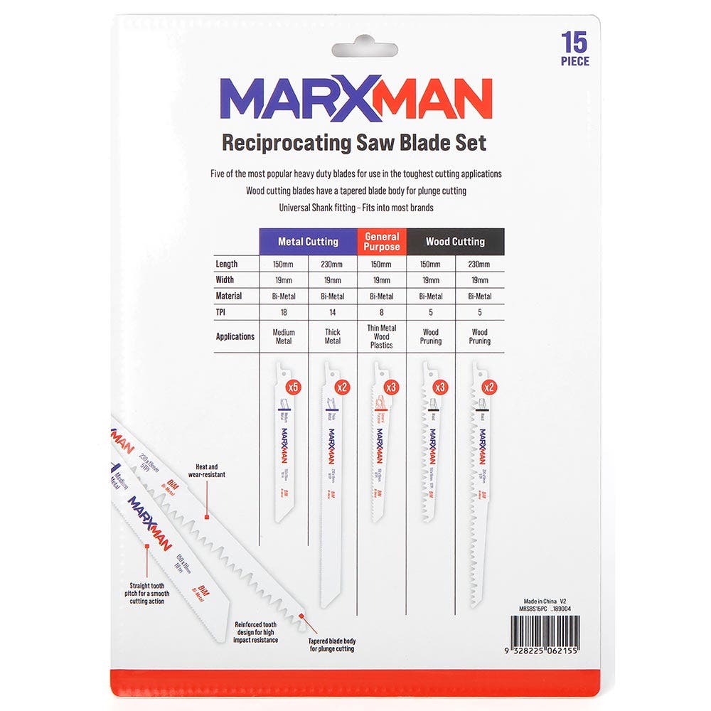 MARXMAN Reciprocating Saw Blade Set For Wood and Metal Cutting 15 Piece MRSBS15PC