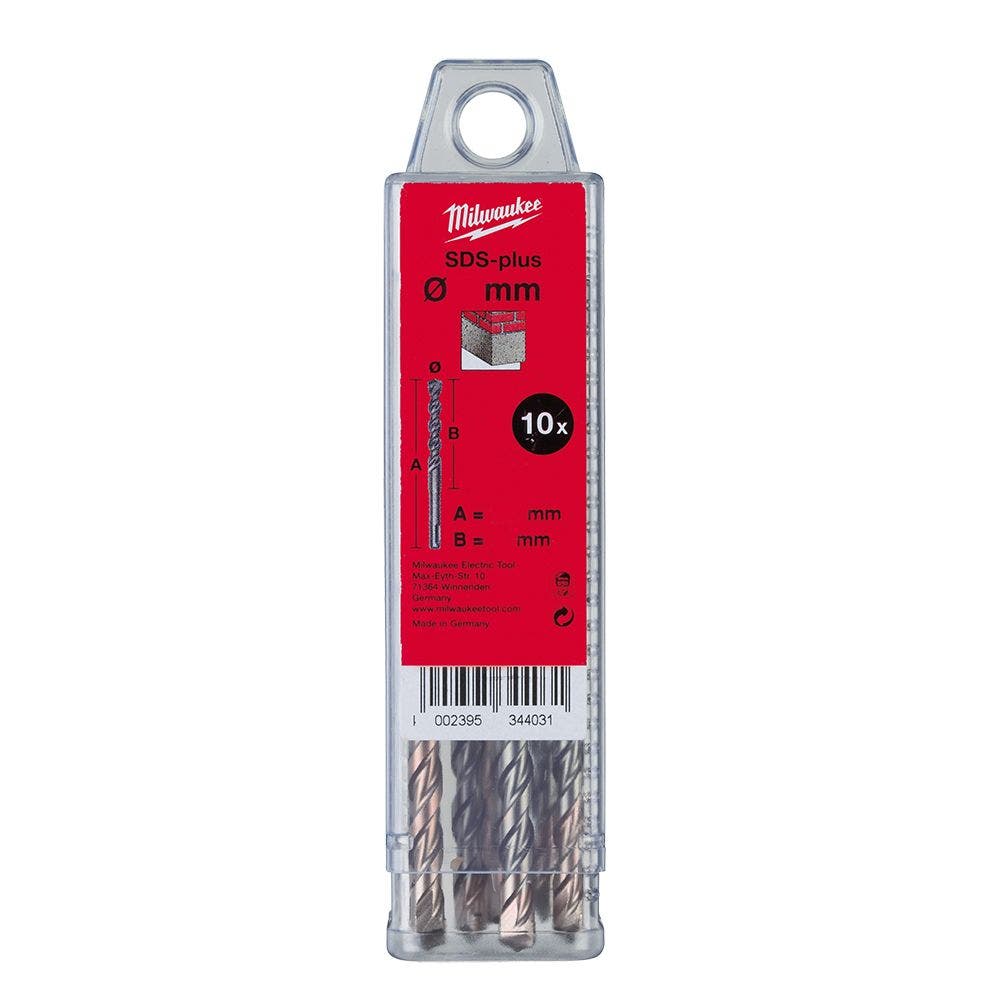 MILWAUKEE 10 x 160mm SDS+ TCT Hammer Drill Bit 2-Cutter M2 - 10 Piece 4932371708