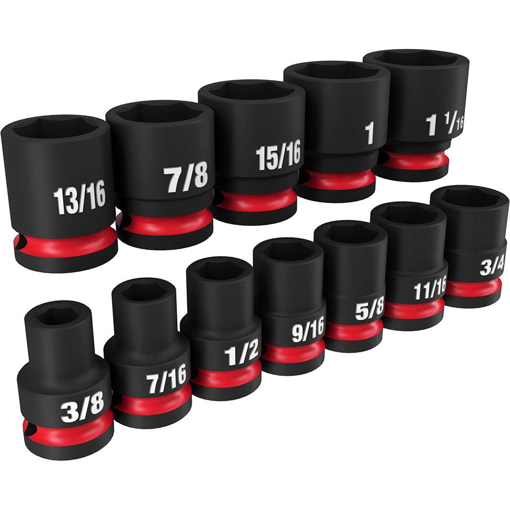MILWAUKEE 12 Piece 1/2inch Drive 6 Point Shockwave SAE Standard Impact Socket Set 49667010