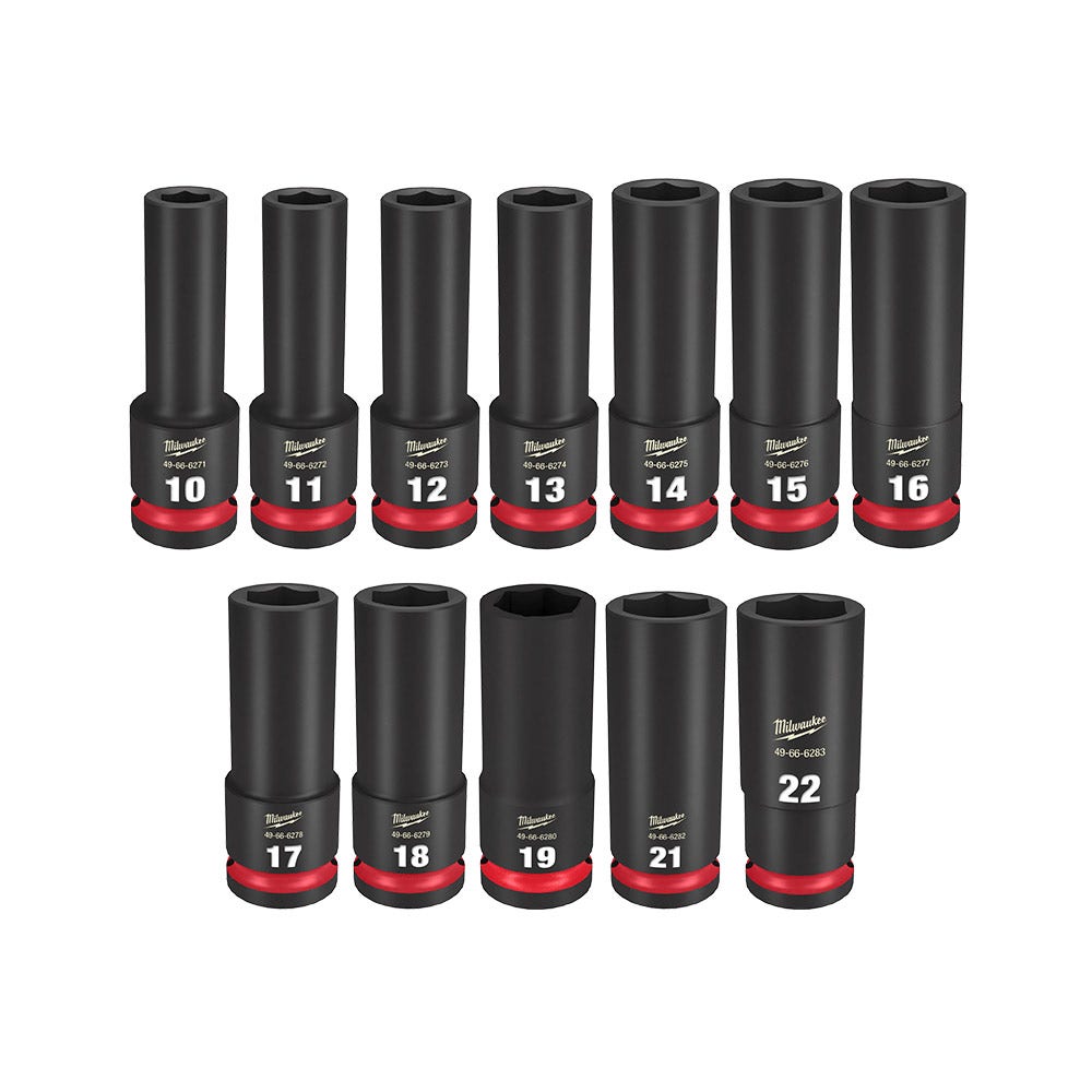 MILWAUKEE 12 Piece 1 2inch Drive 6 Point Shockwave Metric Deep Impact Socket Set 49667054