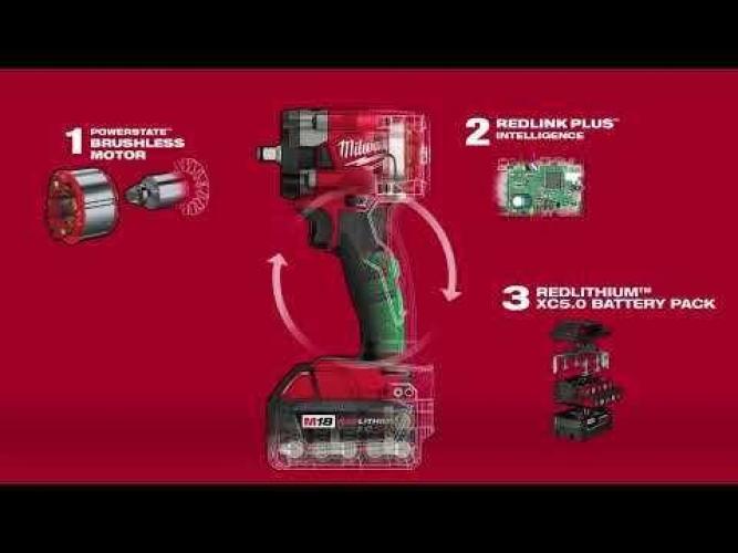 MILWAUKEE 18V FUEL 2 x 5.0Ah 1 2inch Compact Impact Wrench w. Pin Detent Kit M18FIW2P12-502C