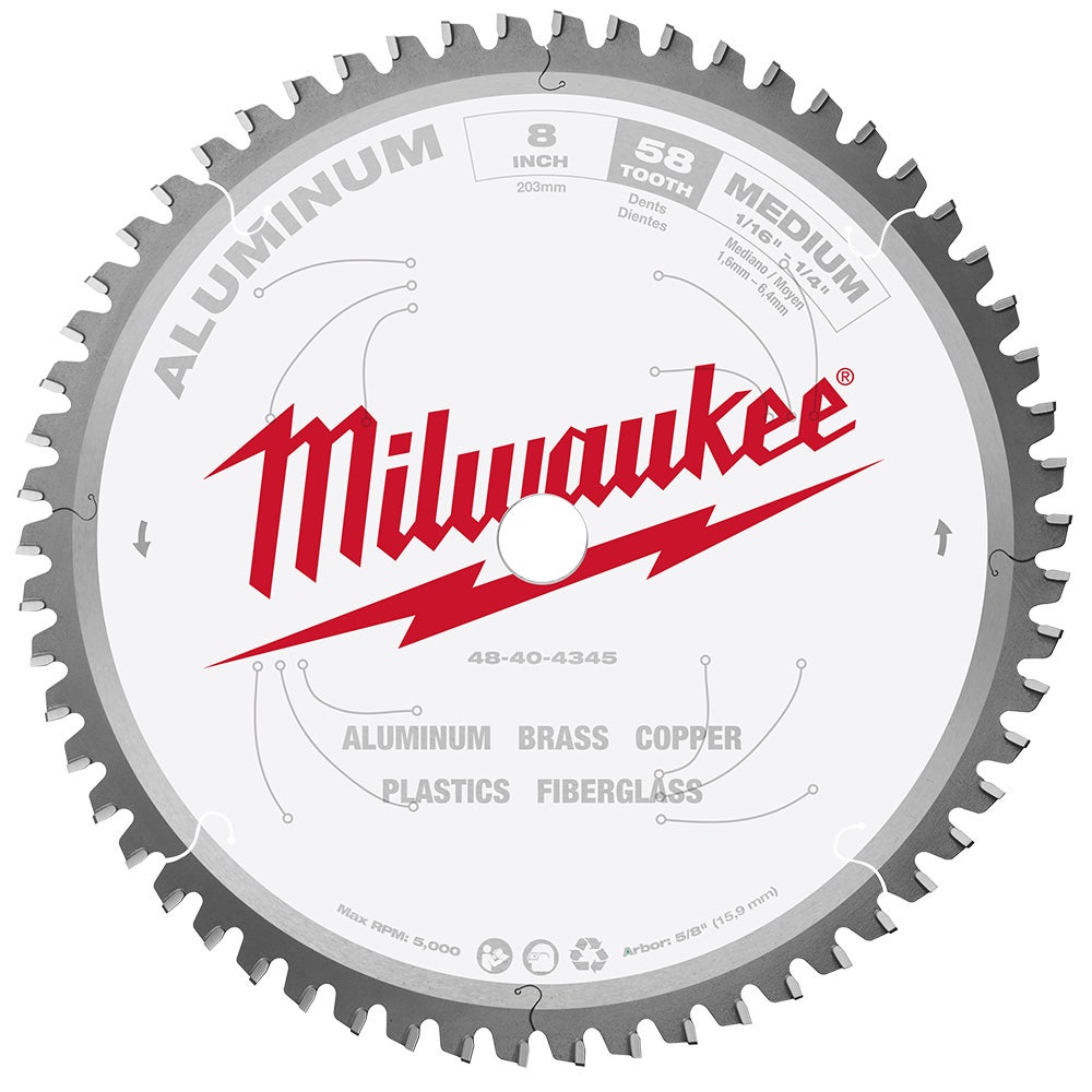 MILWAUKEE 203mm 58T TCT Circular Saw Blade for Aluminium Cutting 48404345
