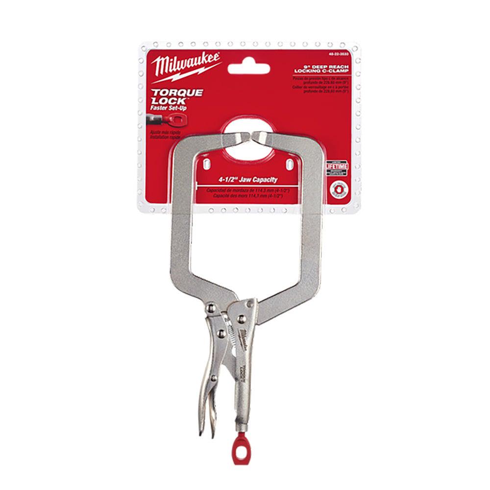 MILWAUKEE 228mm Deep Reach C-Clamp Locking Plier Regular Tip 48223533