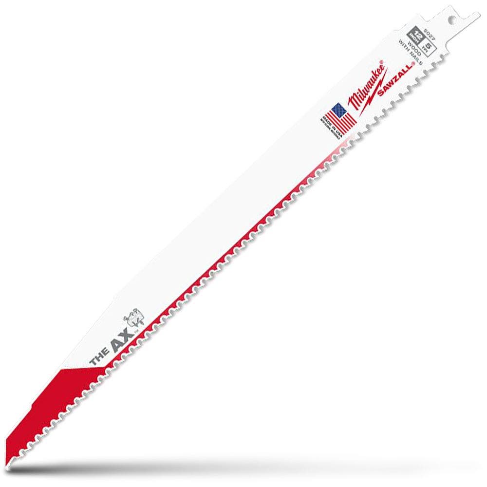 MILWAUKEE 300mm 5TPI Bi-Metal Reciprocating Saw Blade for Wood Nail Demolition - THE AX - 5 Piece 48005027