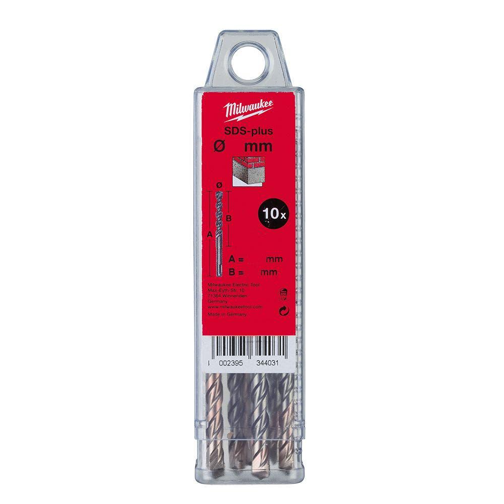 MILWAUKEE 8.0 x 160mm 2-Cutter SDS-plus TCT Hammer Drill Bit - M2 - 10 Piece 4932371706
