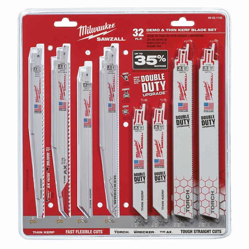 MILWAUKEE SAWZALL 32 Piece Demo and Thin Kerf Reciprocating Blade Set for Wood and Metal 49221132