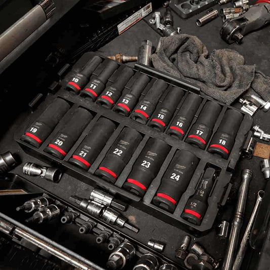 MILWAUKEE SHOCKWAVE 1/2" Drive Metric Deep Impact Socket Tray Set - 16 Piece 49667056