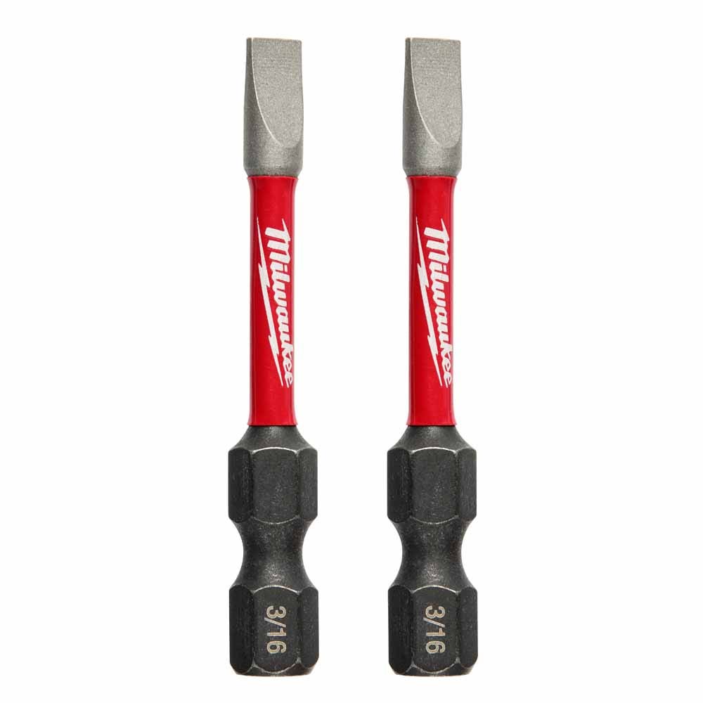 MILWAUKEE SHOCKWAVE Power 3/16" x 50mm (2") Slotted Screwdriver Bit - 2 Piece 48325019