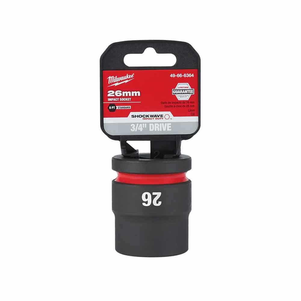 MILWAUKEE SHOCKWAVE 3/4inch Drive 26mm Standard 6 Point Impact Socket 49666364