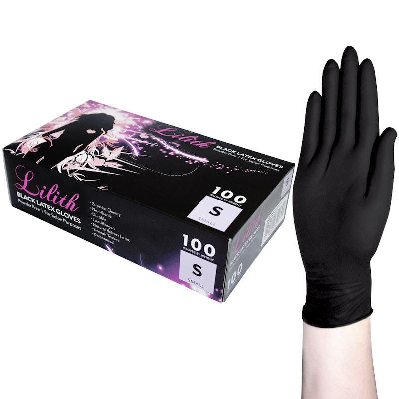 Lilith Salon Latex Gloves Powder Free Black Small 100 Pieces/Box