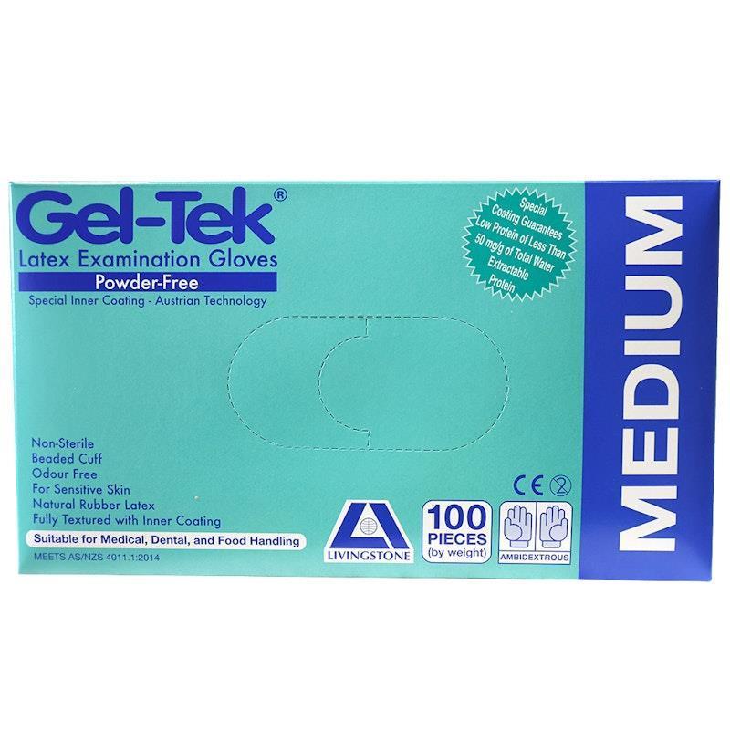 Geltek Latex Examination Gloves Powder Free Medium Cream 100 Pieces/Box