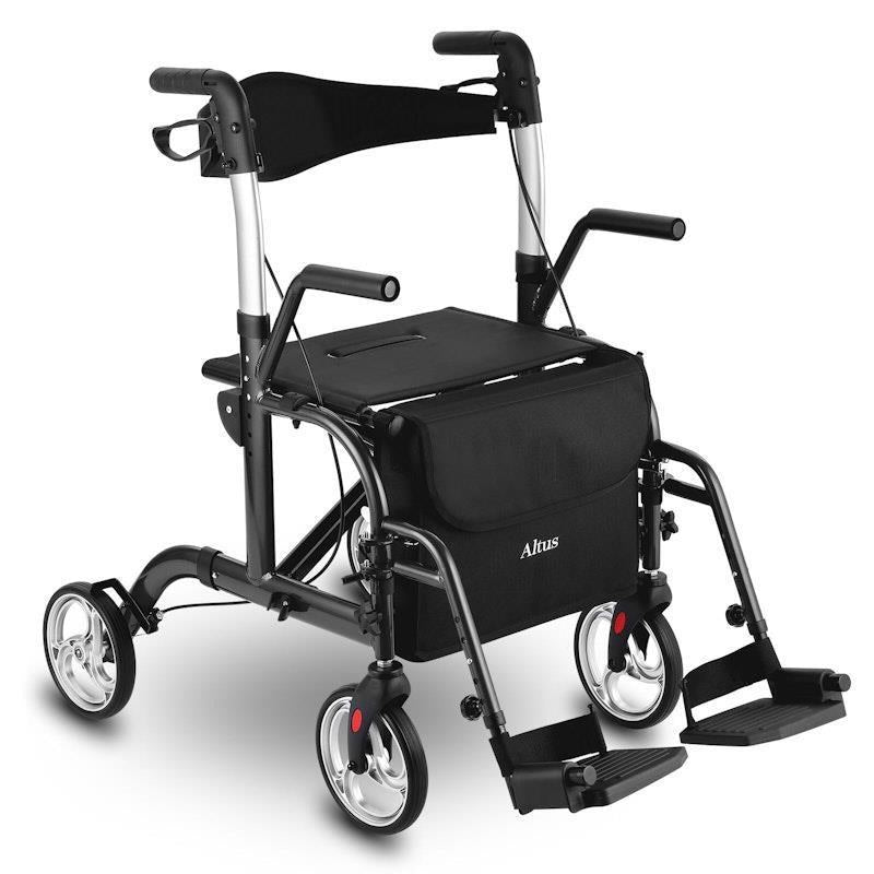 Altus Hybrid 2-in-1 Mobility Rollator & Wheelchair Combo Black