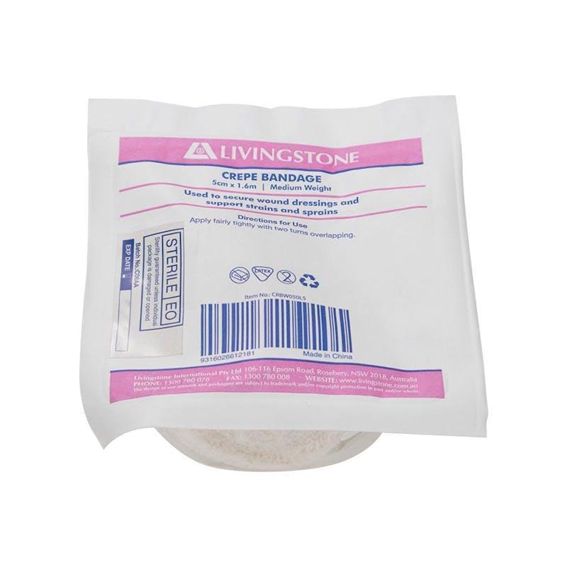 Livingstone Crepe Bandage without Clips Medium Weight Sterile 5cm x 1.6m 1 Piece