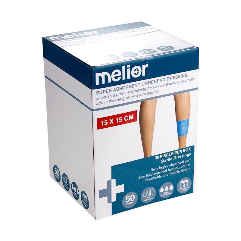 Melior Super Absorbent Dressing Blue 15 x 15cm 50 Pieces/Box