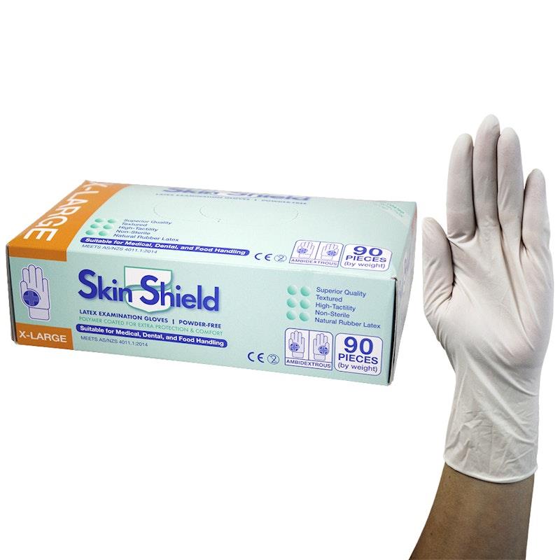 Skin Shield Powder Free Latex Gloves Extra Large 100 Pieces/Box