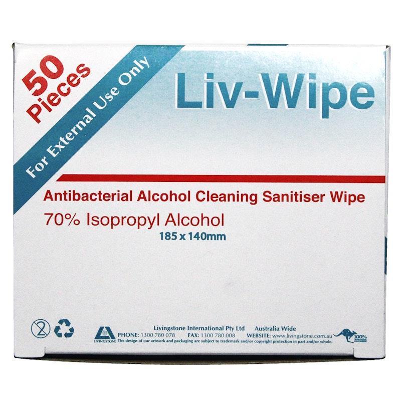Liv-Wipe Antibacterial 70% Alcohol Cleaning Wipe 18.5 x 14cm 50 Pieces/Box