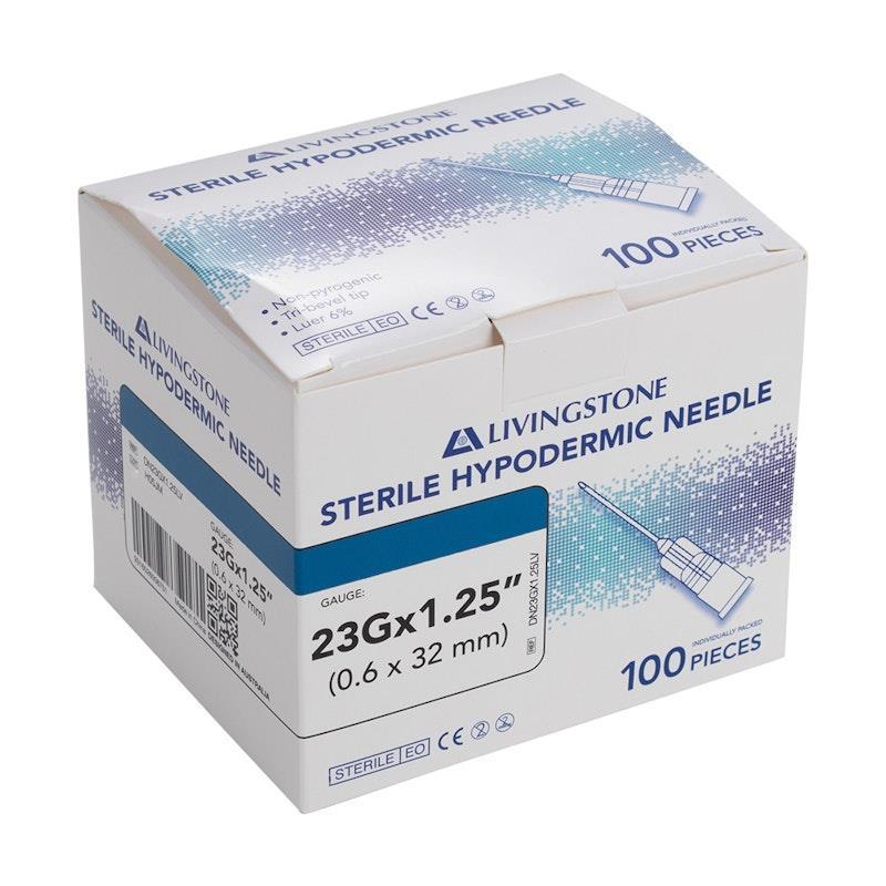 Livingstone Hypodermic Needles 23G (0.6mm) x 1.25 Inches (32mm) 100 Pieces/Box