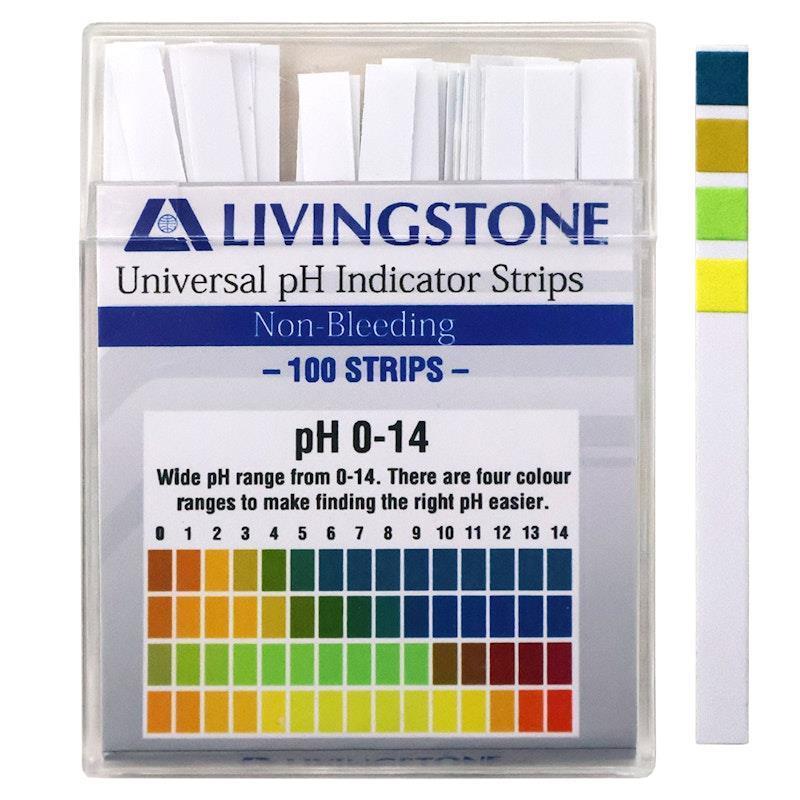 Livingstone Universal pH Indicator Strips Litmus Paper with Colour Chart Non Bleeding 100 Tests/Pack