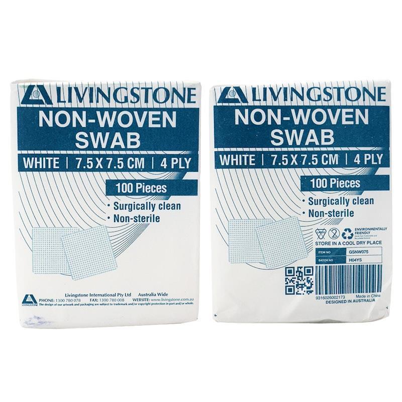 Livingstone Non-Woven Swabs 4 Ply 7.5x7.5cm 100 Pieces/Box
