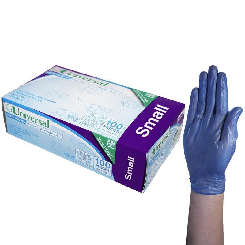 Universal Vinyl Gloves Low Powder Blue Small 100 Pieces/Box