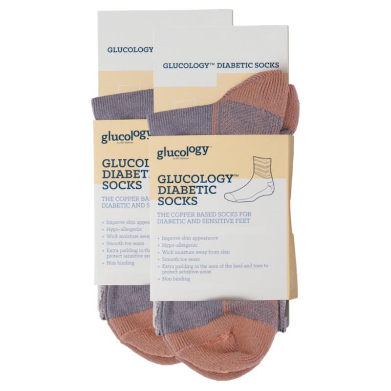 Glucology Copper Based Loose Top Classic Socks 2 Pairs Grey Extra Large